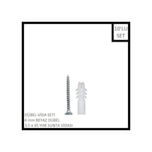 Dübel-vida Seti, Beyaz Dübel 6 Mm, 3,5x35 Yhb Sunta Vidası, 10 Adet