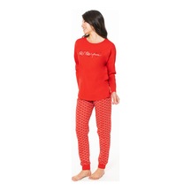 U.S. Polo Assn. Kadın Pamuklu Lisanslı Pijama Takımı 20147 Kırmızı