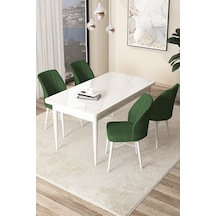 Canisa Arp Serisi 70x110 Sabit Mutfak Masası Takımı Beyaz Masa 4 Haki Yeşil Sandalye Beyaz Masa Sandalye Haki Yeşili