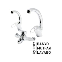 3lü Set Banyo - Evye Mutfak - Lavabo Aç Kapa Mix Batarya Musluk Timya/go1395 202749 Çok Renkli