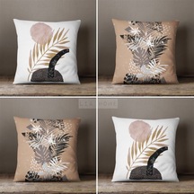 Çift Taraflı Yaprak Desenli Dekoratif 4'lü Kombin Kırlent Kılıfı Seti - Çok Renkli