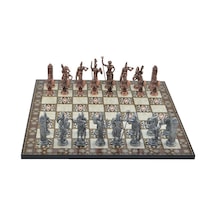 Gifthome Metal Satranç Takımı/seti Battal,yunan,antik, Kat.sedef Desenli Satranç Tahtası