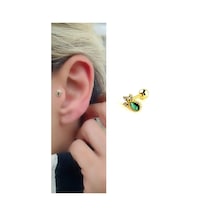 Yeşil Zirkon Taşlı 925ayar Gümüş Üzerine Altın Kaplama Tragus Kıkırdak Piercing Altın
