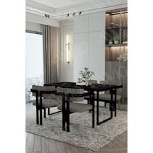 Avvio Roxy Metal Ayak Tokyo Demonte Sandalye 80x120 Yemek Masası Mutfak Masası 4 Kişilik Siyah Mermer