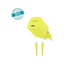 Ttec Smartcharger Gan 20w Pd Seyahat Hızlı Şarj Aleti + Usb-c - Lightning 120cm Kablo Neon Sarı