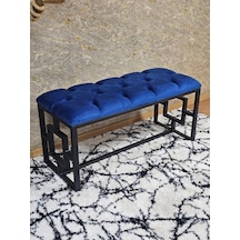 Zafir Siyah Boyalı İçi Kareli Diktörtgen 100 Cm X 40 Cm Oturak Puf - Bench - Makyaj Oturağı - Oturak Mavi