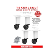 4 Adet Beyaz Kare Plastik Tekerlekli Mobilya Sehpa Ayağı