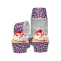 Trend Hediye Sepeti 50&apos Li Mor Puantiyeli Muffin Kek Kalıbı, Kek Kapsülü Cupcake Kalıbı, Airfryer Uyumlu .