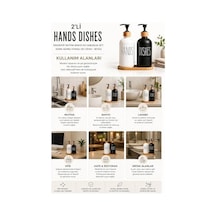 2 Li Hands Dishes Siyah Beyaz Cam Sıvı Sabunluk Seti 500 Ml, Bambu Standlı Dekoratif Mutfak & Banyo Sabunluk Dispenser Seti Şık Modern Tasarım