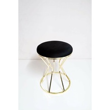 Metal Ayaklı Lüks Puf Tabure Koltuk Gold Siyah