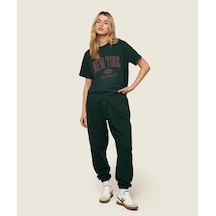 Uyguntarz Pamuklu New York Baskılı Oversize T-shirt Yeşil