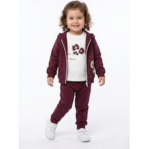 Toontoy Kids Toontoy Kız Çocuk 3'lü Eşofman Takımı Uzun Kollu Bisiklet Yaka Nakışlı T-shirt - Kapüşonlu Fermuarlı Hırka- Beli Paçası Lastikli Eşofman Altı 25042 Mor