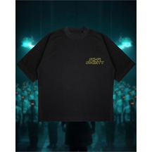 Tarzsokak Sci-fi Society Baskılı Oversize Unisex Pamuklu Nefes Alan Kalın Kumaşlı Siyah