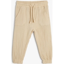 Koton Jogger Pantolon Cep Detaylı Beli Lastikli Dokulu Bej 4smb40011tw 4SMB40011TW054 Ekru