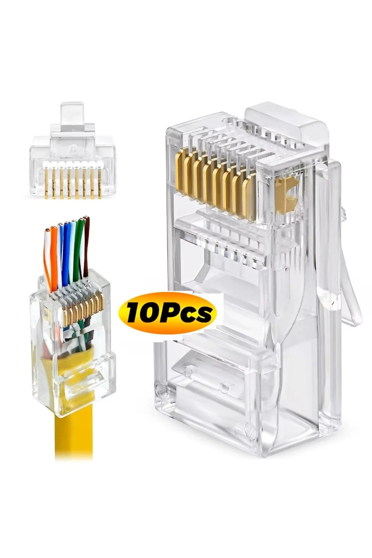 10 Adet Yeni Nesil Konnektör Delikli Ez Rj45 Cat5/cat6 8p8c Utp Ağ Için Jack Delikli Açık Uçlu Jak