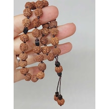 Rudraksha Tohum Düğümlü 33lük Tesbih 1758 Kahverengi
