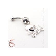 Gümüş Renk Kurukafa Danger Göbek Piercing P397 Gümüş