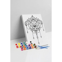 Lotus Çiçeği Desenli Mandala Tuval Boyama Seti 40x50 Cm