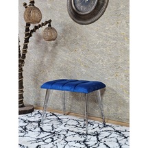 Zafir Metal Krom Tel Ayaklı 60 Cm Puf Bench - Puf - Bench - Oturak - Mutfak Oturağı - Antre Oturağı Mavi