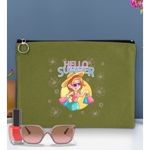 Bk Gift Yaz Temalı-2 Astarlı Yeşil Portföy Çanta 30x21cm, Baskılı El Çantası, Organizer Çanta