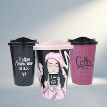 Dekoratif Kapaklı Kahve Bardağı Seti 3 Adet Plastik