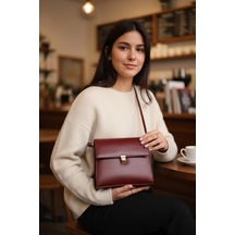 Nerasy Bordo Cilt Vintage Tasarım Kadın Omuz Çantası Bordo Cilt