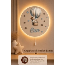 Ahşap Kapadokya Balonlu Lamba İsme Özel Pilli Ledli Gece Lambası Bebek Çocuk Odası Bej