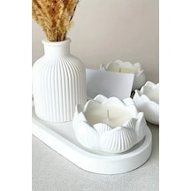 Bernami Biblo Pinterest 3 Lü Set Dekoratif Tealight Lotus Çiçeği Mumluk + Dekoratif Çizgili Vazo+ Dekoratif Tabak