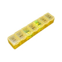 Sarı Taşınabilir Hap Kutusu Gün Baskı 7 Bağımsız Izgaralar Toz Geçirmez Neme Dayanıklı Şeffaf Kapak Açık Seyahat İş Gezisi Hap Organizatör İlaç Sarı