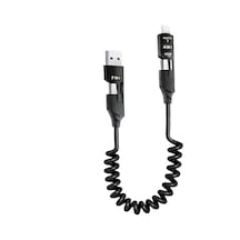 4 Ü 1 Arada 65w Yaylı Hızlı Şarj Kablosu Type-c & Lightning Pd Destekli, Dolaşmaz Spiral Ta Standart