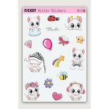 Sevimli Unicorn Beyaz Yavru Kedi Sticker Seti - 16 Adet Etiket Çıkartma Diğer