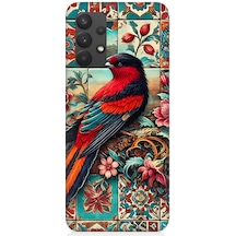 Samsung Galaxy A32 Uyumlu Çini Desenli Kuş Kompozisyonu Desenli Silikon Kılıf Çok Renkli