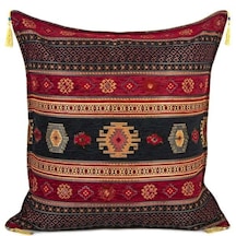 Kilim Desen 70cmx70cm Şönil Kumaş Püsküllü Minder Kılıfı No3