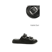 Gönderi(R) Gönderi R Siyah Tokalı Dolgu Taban Hakiki Deri Comfort Terlik Siyah