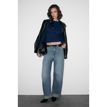 Grimelange Comıno Kadın Yuvarlak Yaka Vücuda Oturan Esnek Kumaşlı Slim Fit Lacivert Bluz Lacivert