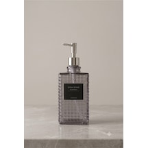 Premium Kare Desenli Silver Pompalı Cam Sıvı Sabunluk 500ml - 23 X 7 X 7 Cm Gri