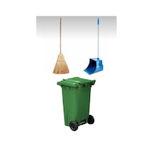Yesil Plastik Çöp Konteyneri 120 Lt Isıya Karşı Dayanıklı Çöpçü Faraş Takımlı Çöp Kovası Yeşil