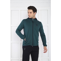 Erkek Spor Yeşil Spor Slimfit, Kapüşonlu, 4 Cepli, 4 Mevsim Eşofm Yeşil