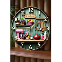 Vintage Kitchen Temalı Mdf Duvar Saati 33 Cm 3d Görünümlü Uv Baskılı Sdw350 Renkli