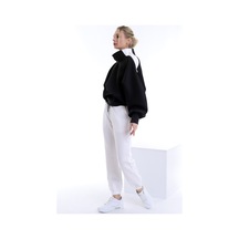 Dreamlike Yaka Ve Omzu Fermuarlı Uzun Kollu Yarasa Kol Sweat Cepli Pantolon Takım Siyah
