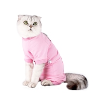 Vkemall Kedi Ameliyat Sonrası Kıyafeti - Yara Koruması Ve Yalama Engeli - Modal Dokuma - Pembe - S Boyutu