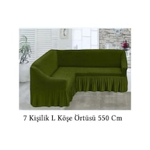 Upmall Bürümcük 7 Kişilik Köşe Koltuk, Kanepe Örtüsü, Koltuk Kılıfı, Lastikli, Etekli, L Köşe 550 Cm Yeşil Yeşil