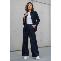 Olcay Kemeri Çıt Çıt Detaylı Ceket Pantolon Denim Takım Lacivert 9344-tk