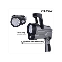 Steweld 994G Çift Işık Kaynaklı Led Projektör Ve El Feneri Gri - Siyah