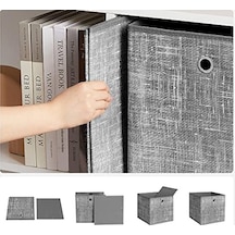 Saklama Kutusu, 6&apos Lı Set, Dokunmamış Kumaştan Yapılmış Saplı Düzenleme Kutuları, Katlanır Kutu, Giysi Saklama, Benekli Gri 10