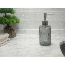 Cam Sıvı Sabunluk,kristal Desenli Gri 300ml Banyo Seti 6,8x17,6