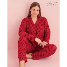 Pijamerry Kadın Büyük Beden Gömlek Yaka Süet Uzun Kol Pijama Takımı 5267- 1 Adet 001