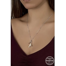 Gumush   Swarovski Crystal Taşlı Top Zincir Mercan Gümüş Kadın Kolye