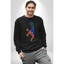 Smaç Basketbol Renkli Unisex Siyah Baskılı Sweatshirt Siyah