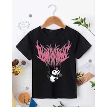 Assema Kız Çocuk Bisiklet Yaka Baskılı T-shirt - Siyah Çok Renkli